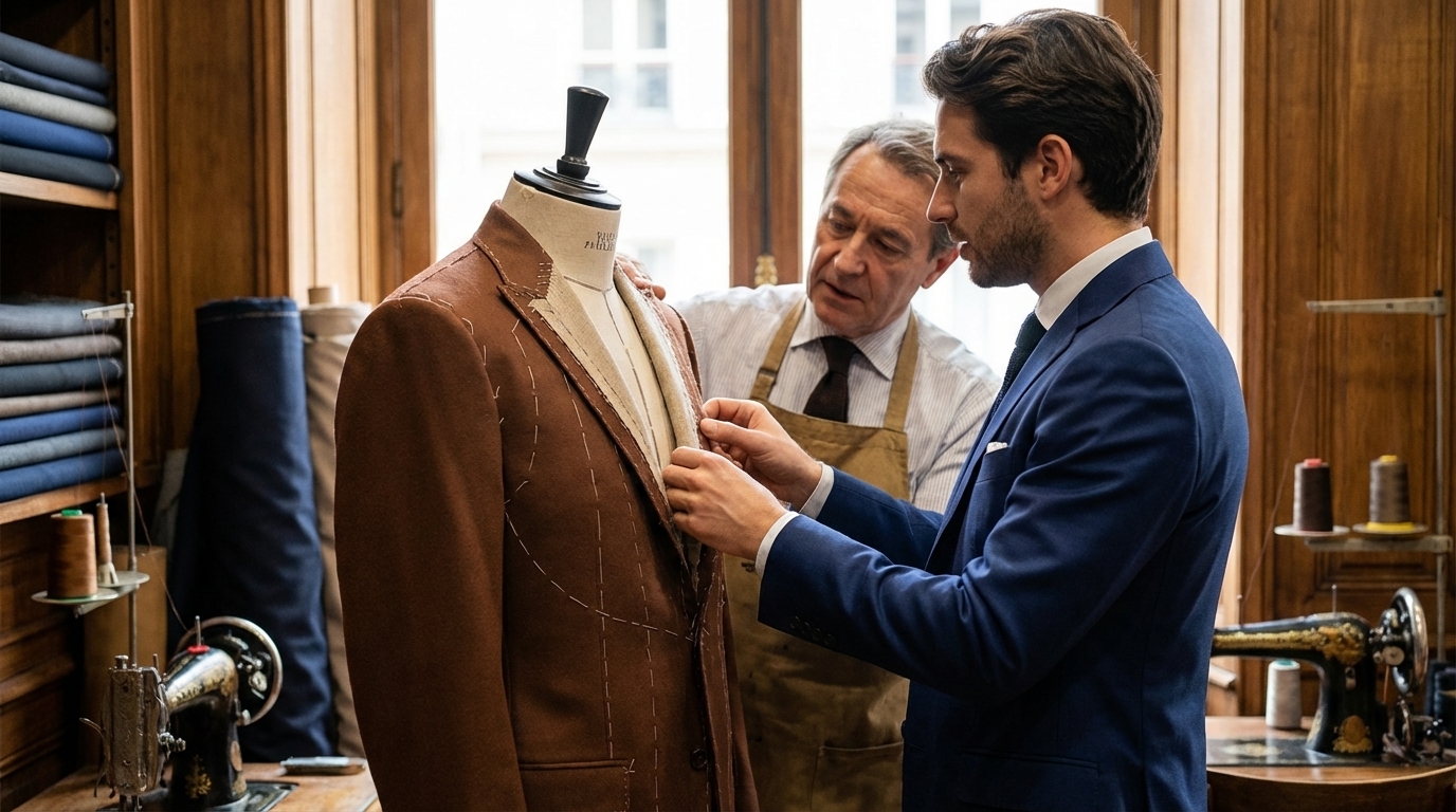 Rendez-vous de costume sur mesure à Saint Lazare : prise de mesures et montage en atelier