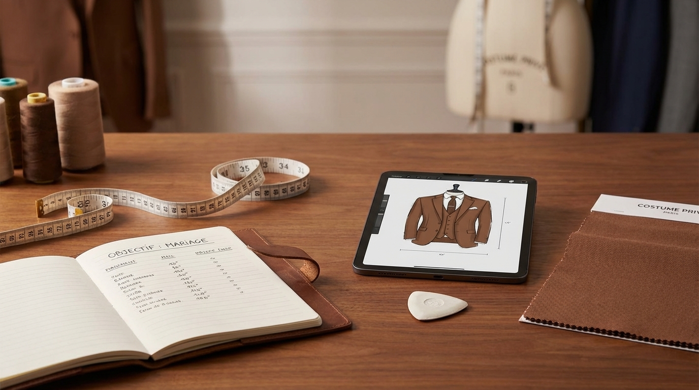 Costume sur mesure Paris 10e - 1) Préparez vos mesures et votre objectif de port