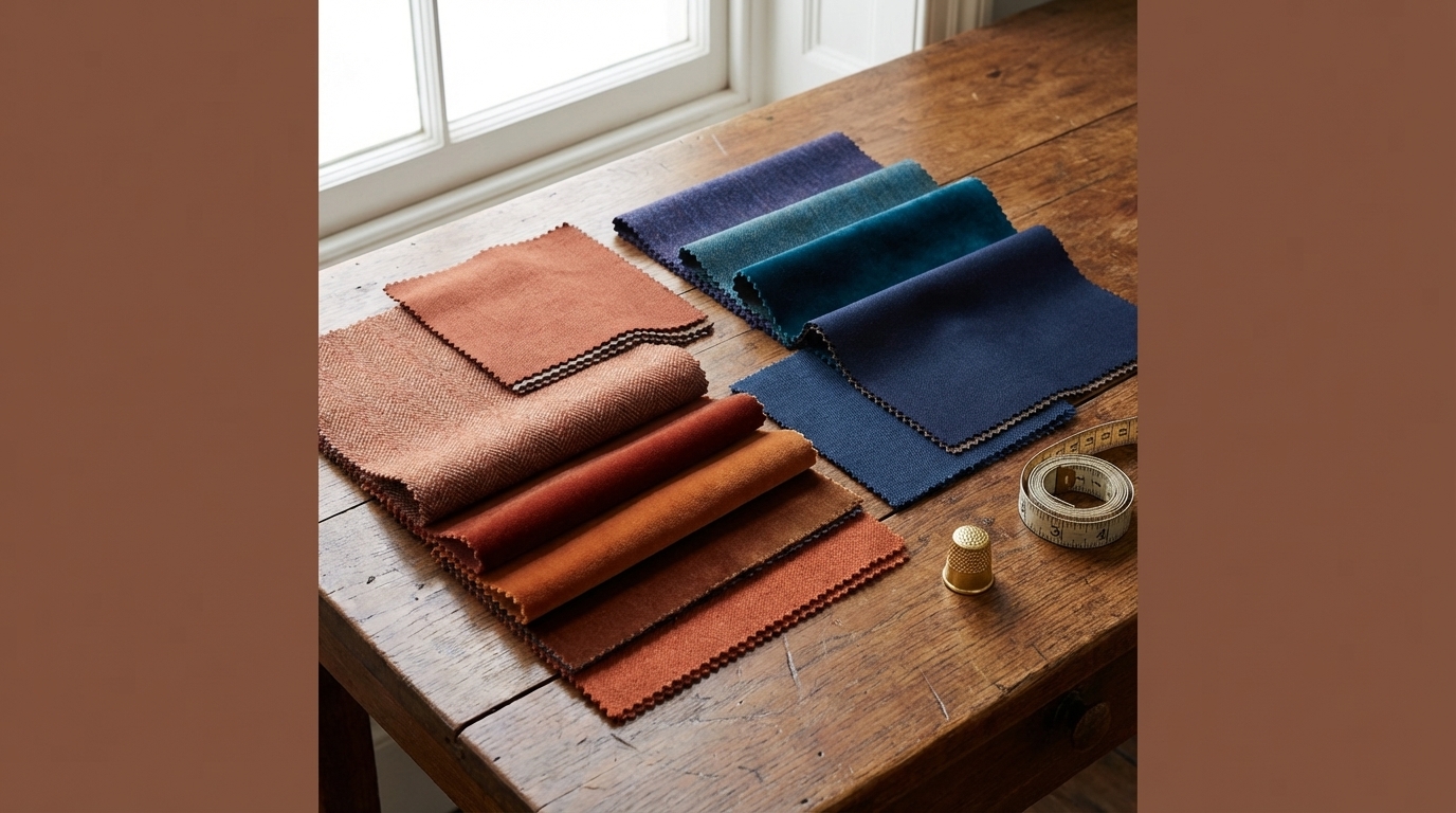 Échantillons de tissus pour choisir le tombé et la texture d’un costume sur mesure Paris 1er