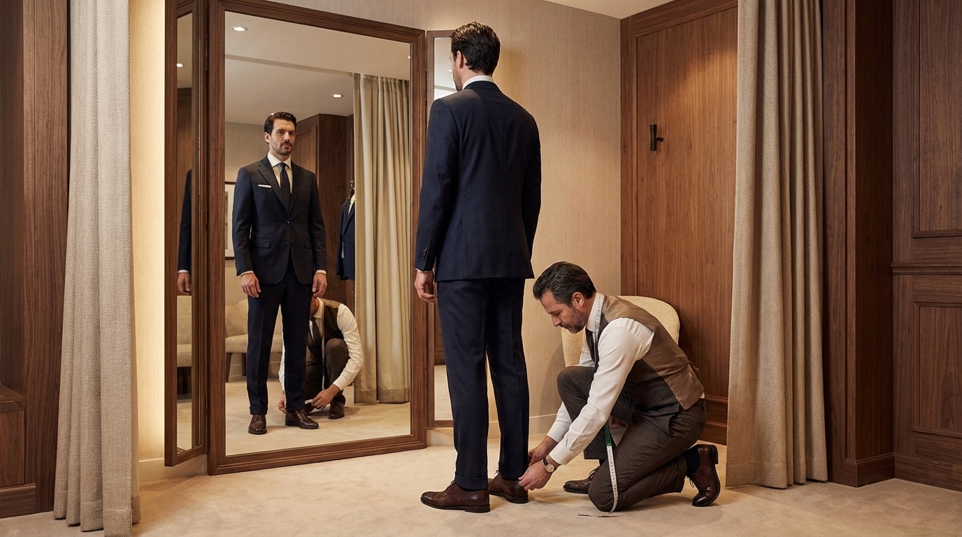 Essayage et contrôle des ajustements pour un costume sur mesure