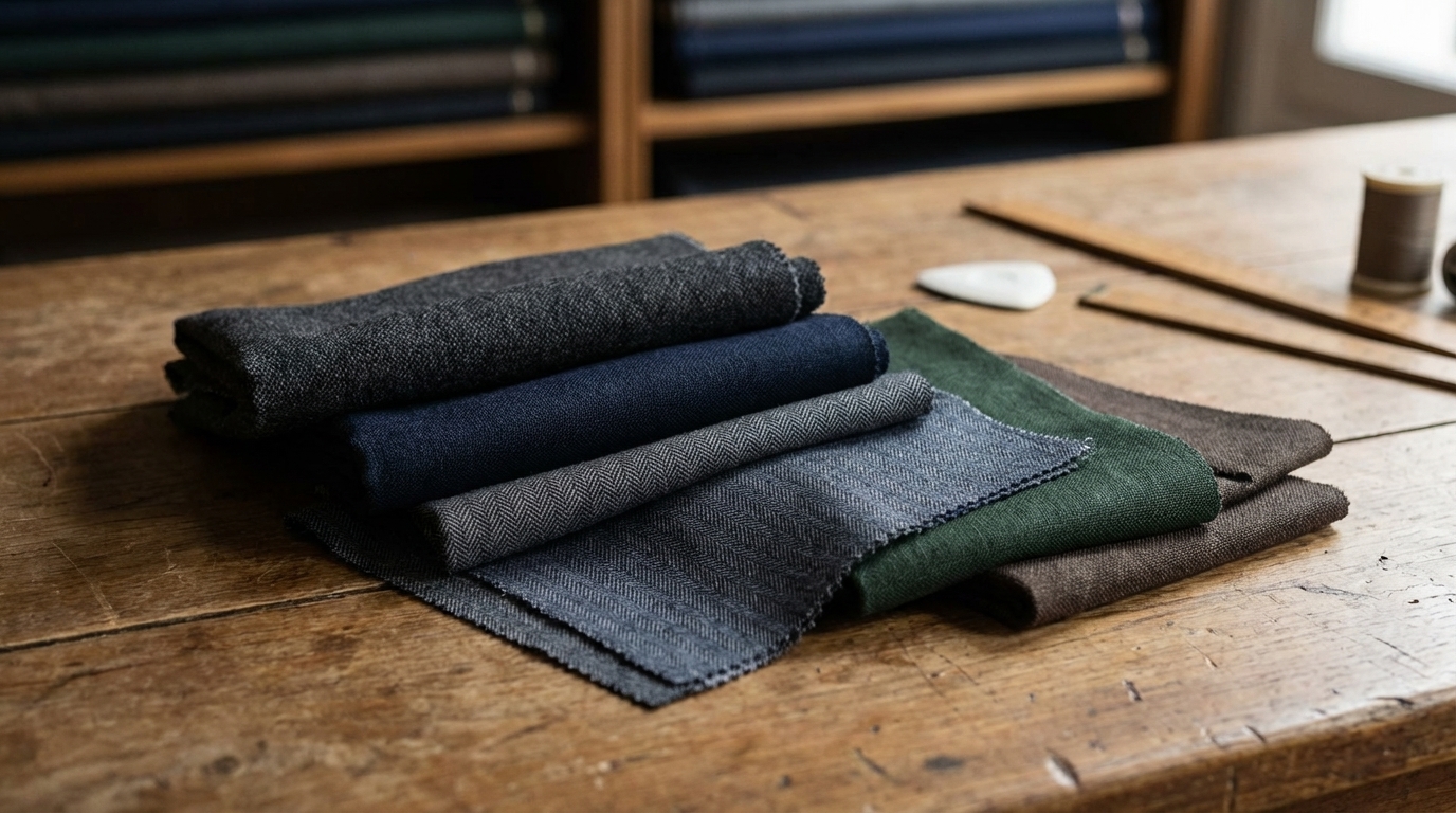Échantillons de tissus de costume italiens, texture et rendu lumineux