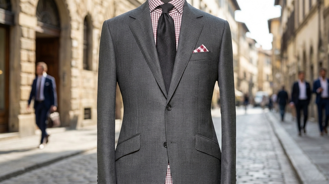 Contrôle du revers et du tombé d’un costume gris en mouvement