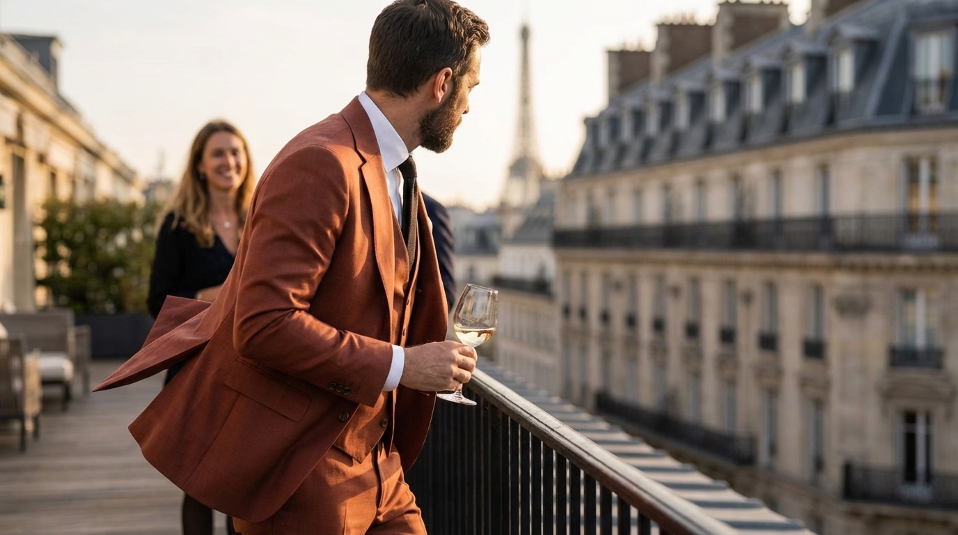 Port de saison pour un costume sur mesure à Haussmann Caumartin
