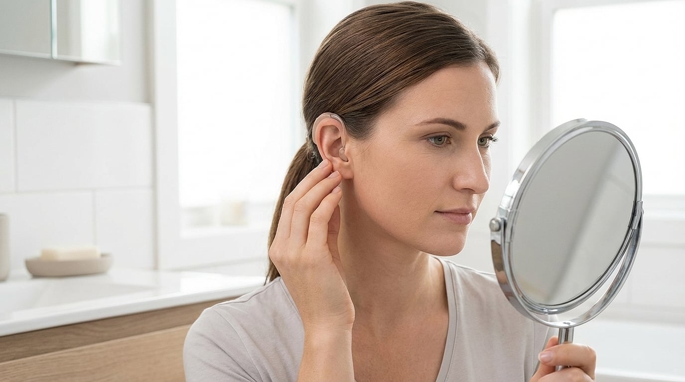 Exemple d’entretien d’un appareil auditif invisible : contrôle du port et hygiène quotidienne