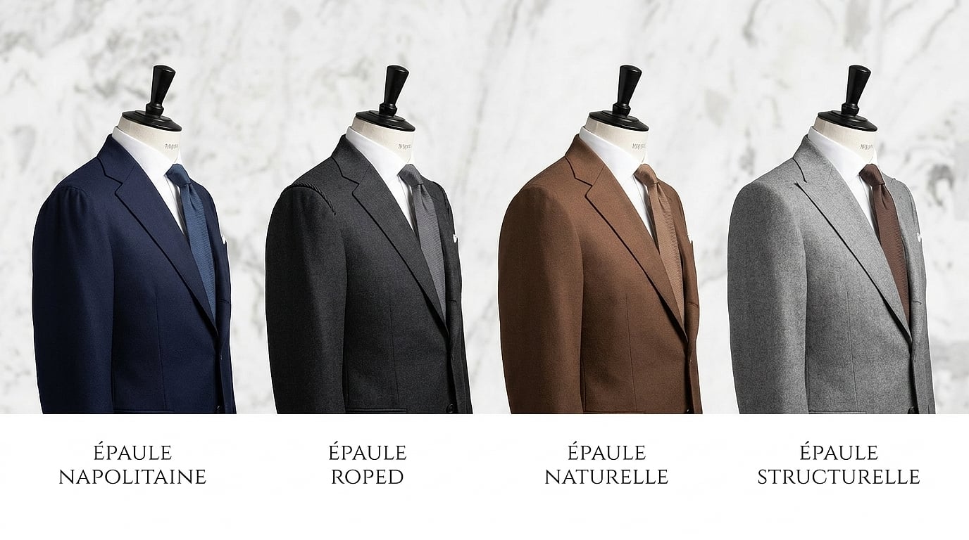 Les différentes épaules costume sur mesure : styles, différences et allure - Comment choisir son style selon sa morpholo