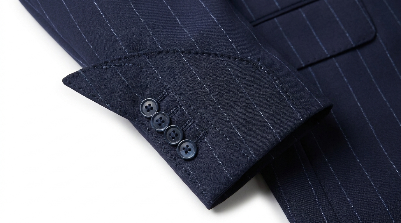 Détails de couture et finitions sur une veste de costume