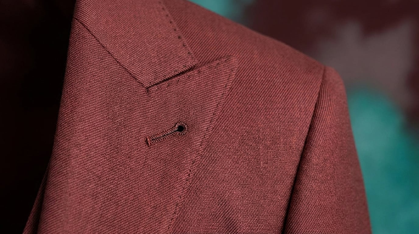 Détails techniques de couture sur un costume de mariage
