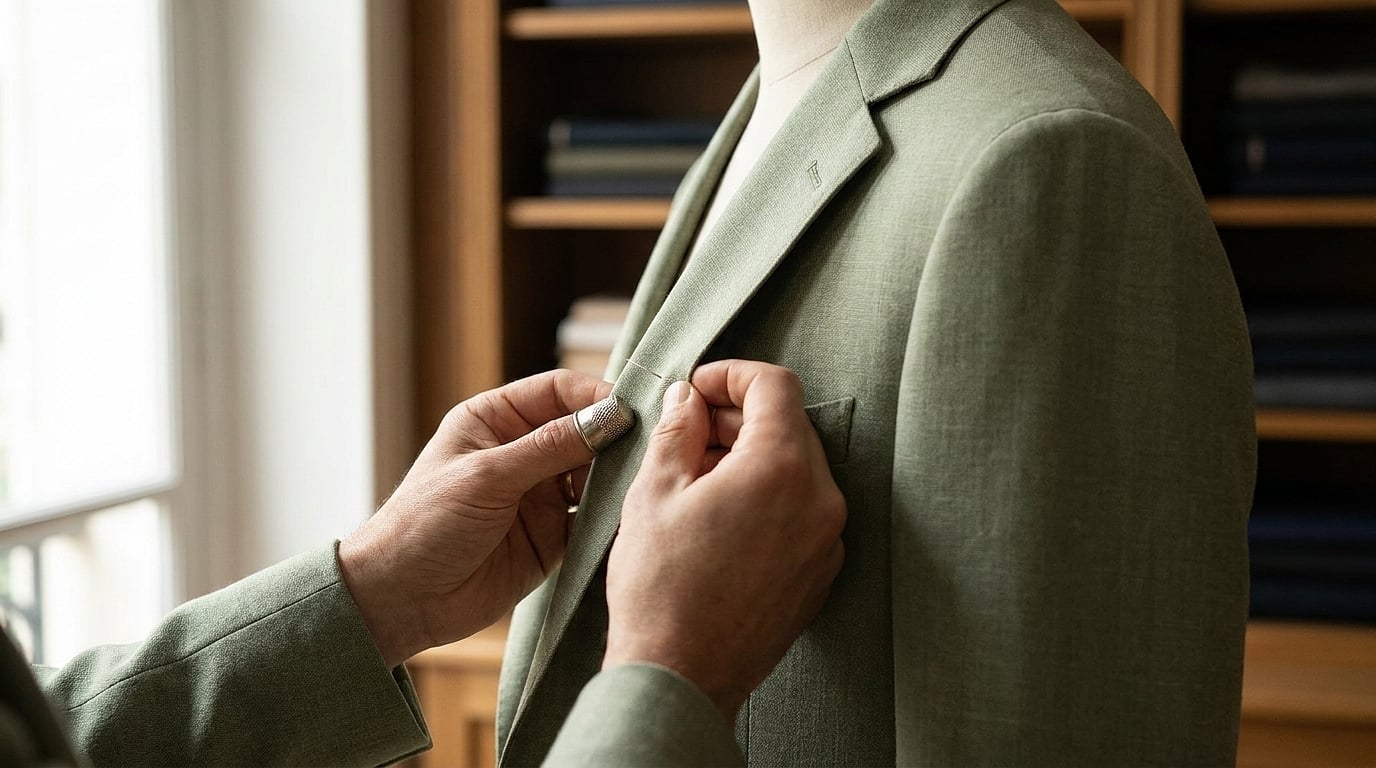 Détail revers costume mariage demi mesure finition tailleur