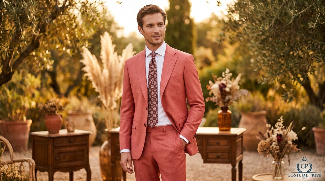 Costume mariage homme coupe ajustée rouge clair
