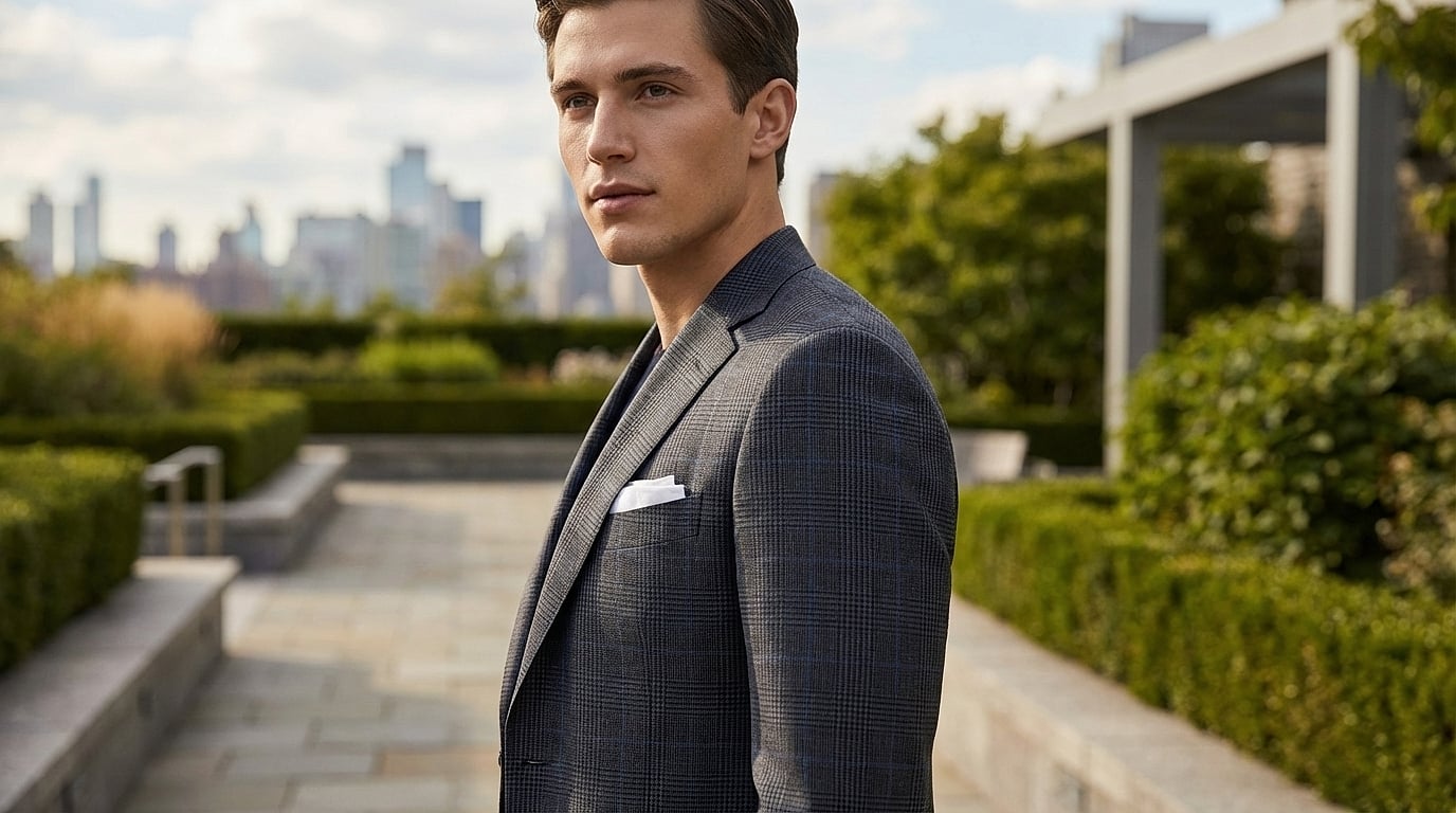 Rendu final : pochette de costume homme avec pli net et coins bien formés