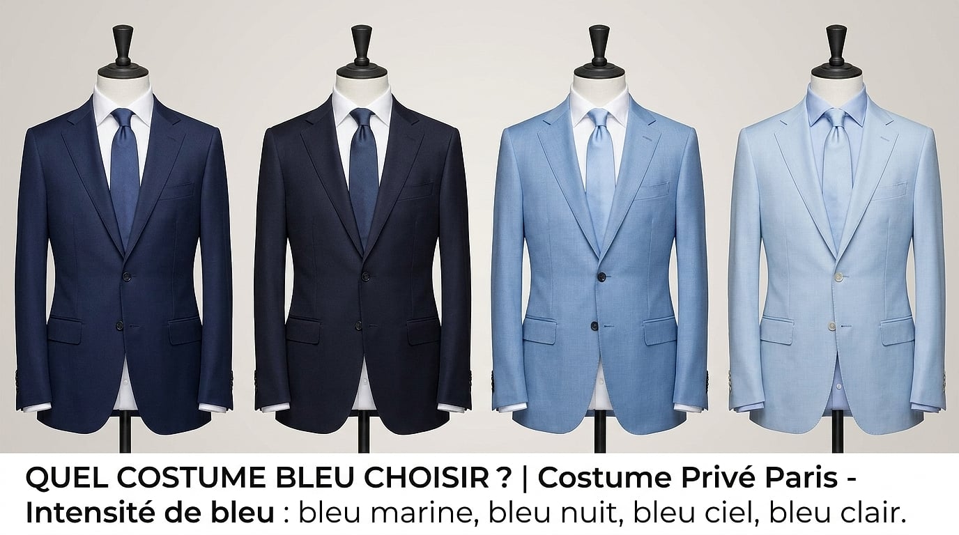 Quel costume bleu choisir? | Costume Privé Paris - Intensité de bleu : bleu marine, bleu nuit, bleu ciel, bleu clair