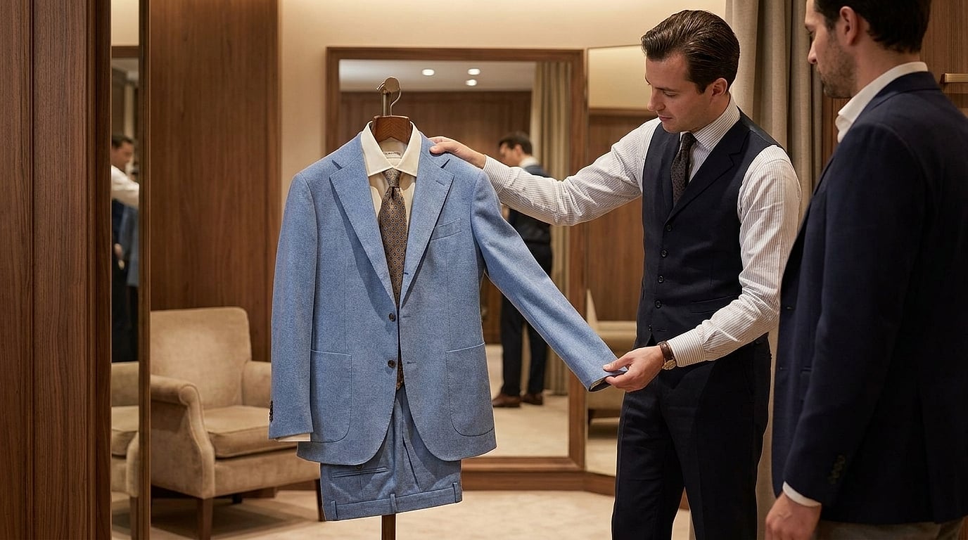 Conseil tailleur pour choisir un costume bleu ciel deux pièces