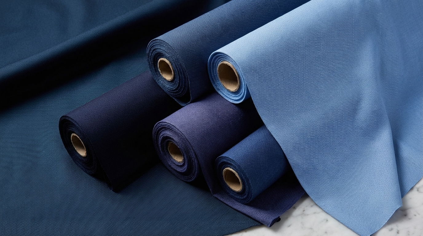 Échantillons de tissus bleus pour comparer le tombé et la texture avant achat