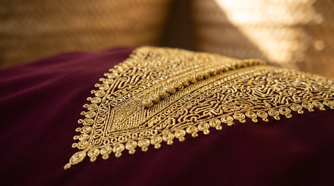 broderie artisanale marocaine sur gandoura femme chic