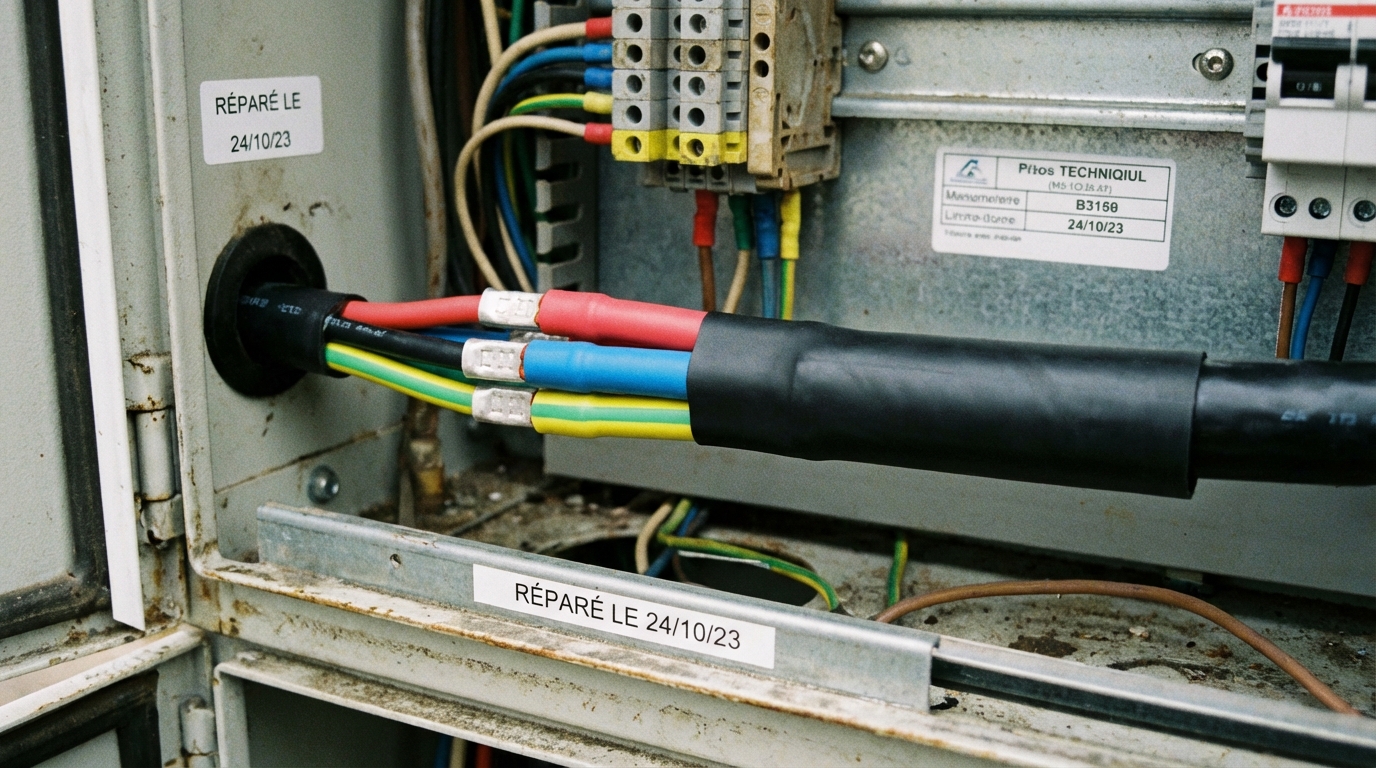 réparation câbles électriques raccord propre en coffret