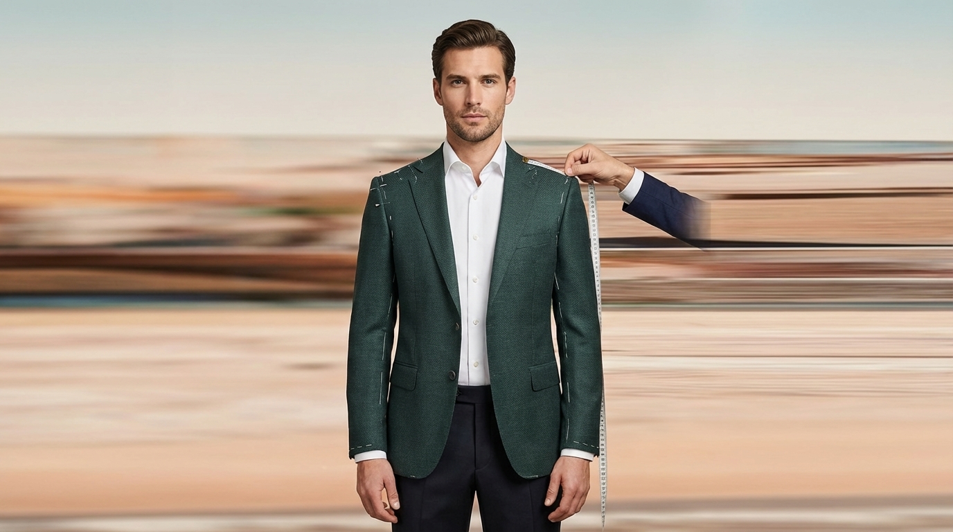 Essayage d'un costume homme élégant avec contrôle des épaules et de la longueur des manches