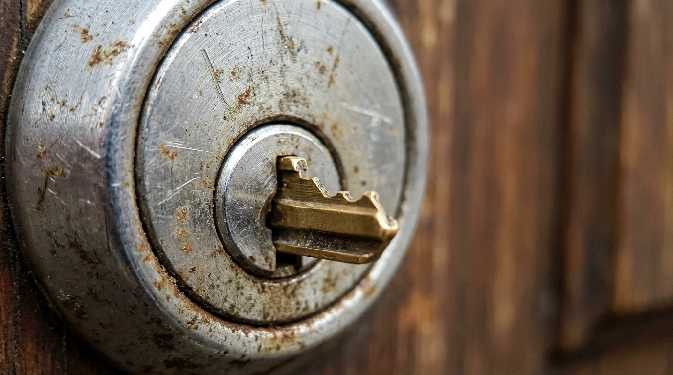 fragment de clé cassée dans la serrure vu de près