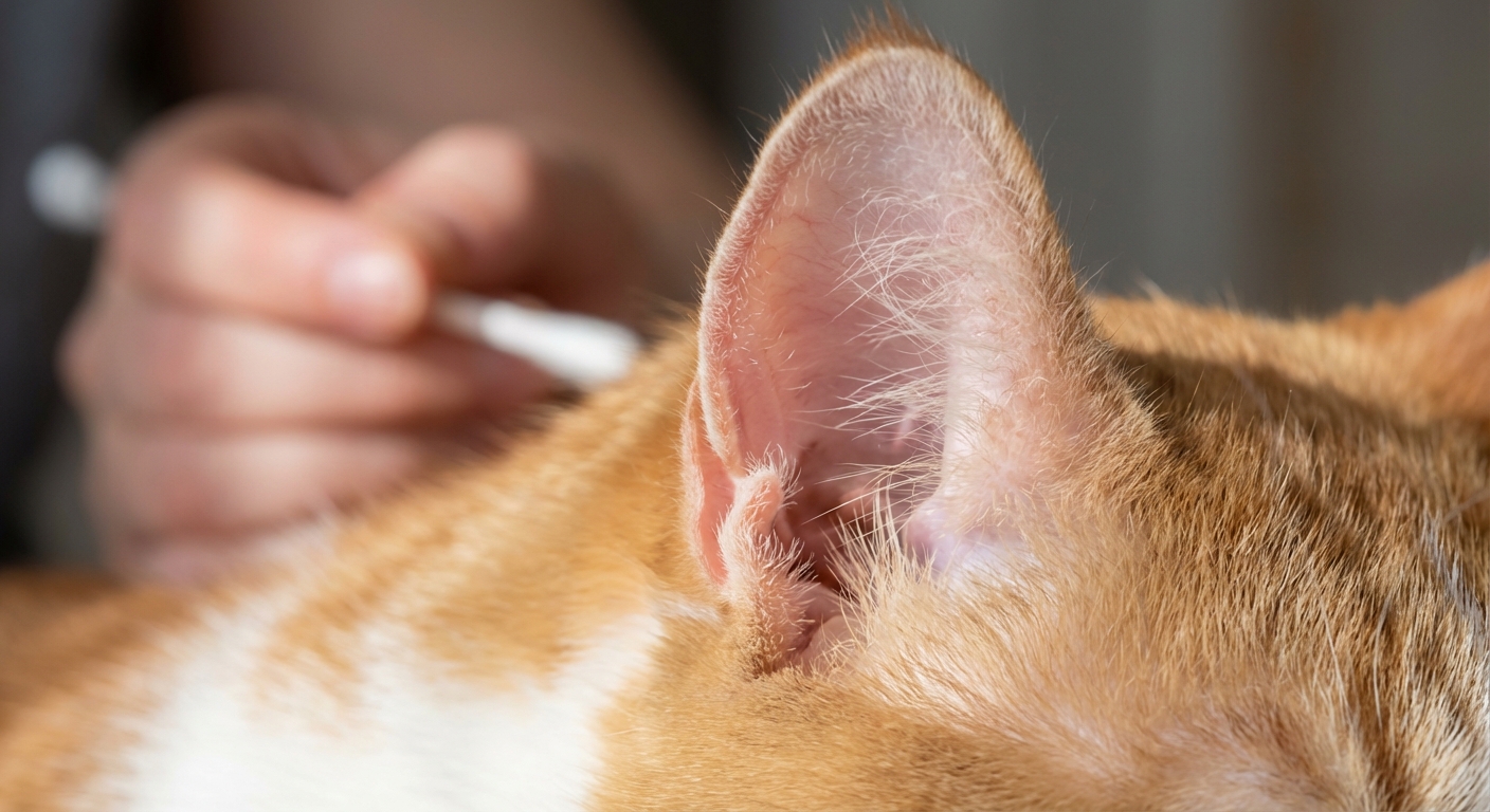 oreille de chat propre après soin avec lotion