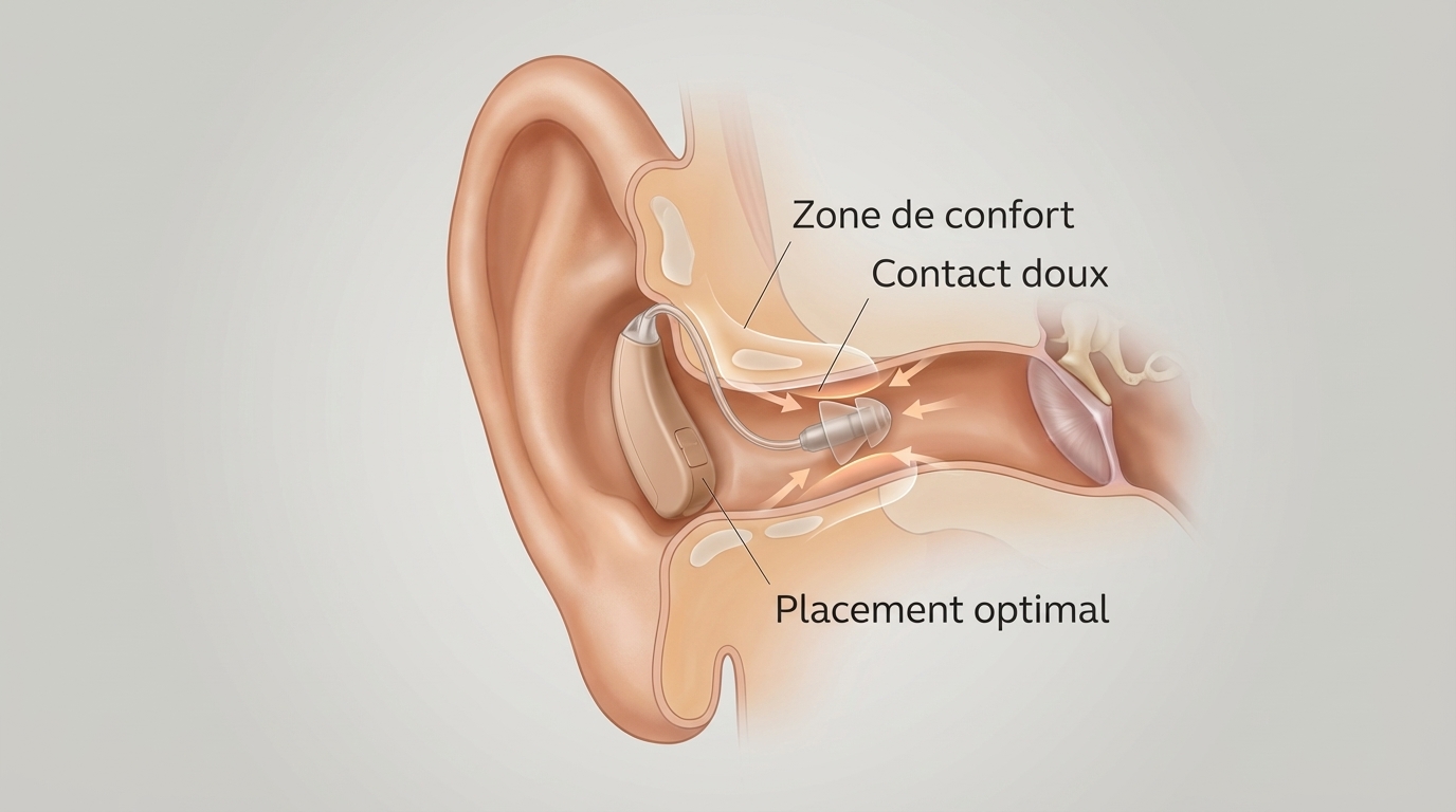 sch&eacute;ma technique montrant le positionnement confortable d'un intra-auriculaire