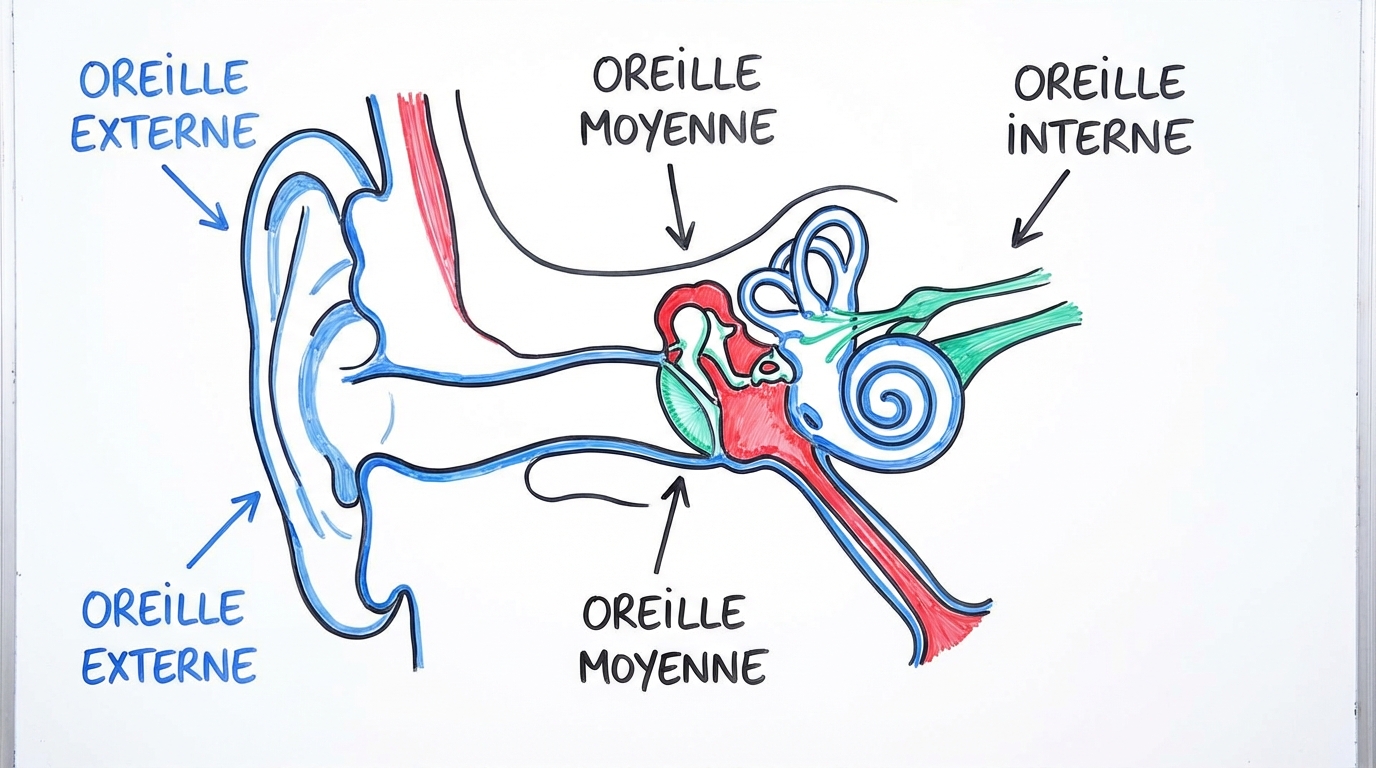 sch&eacute;ma oreille humaine avec oreille externe moyenne interne