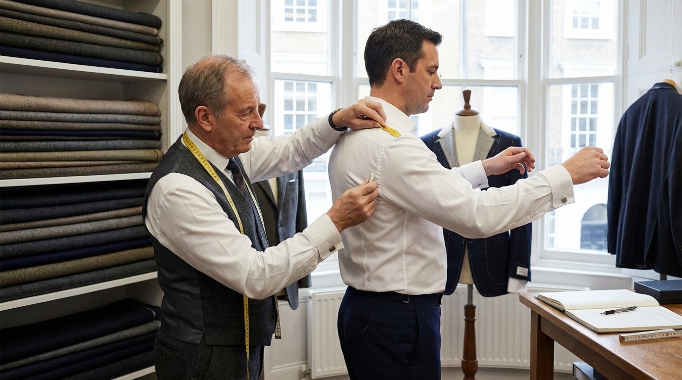 tailleur prenant des mesures pour un costume demi mesure